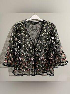 Chris McLaughlin Black Sheer Mesh Cardigan